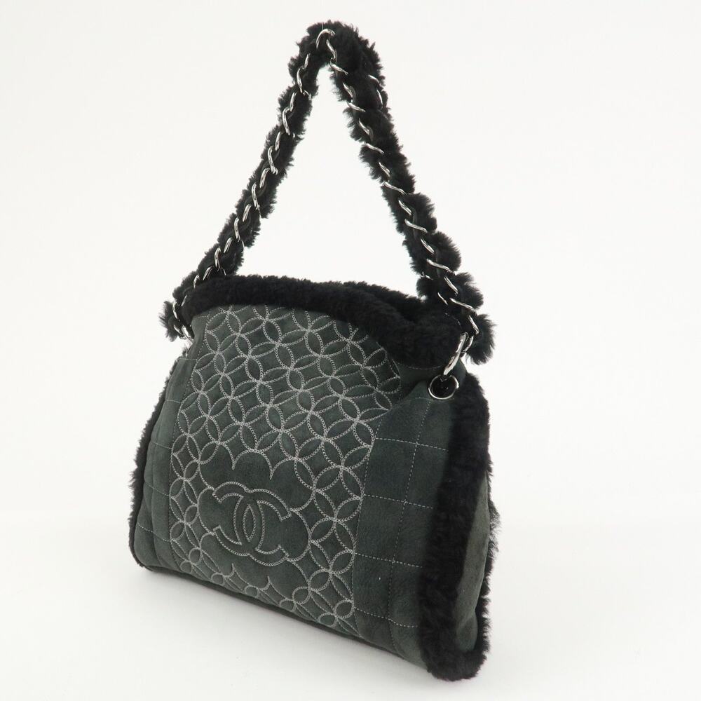 7415 - Chanel Mouton Leather Chain Shoulder Bag - Black & Silver